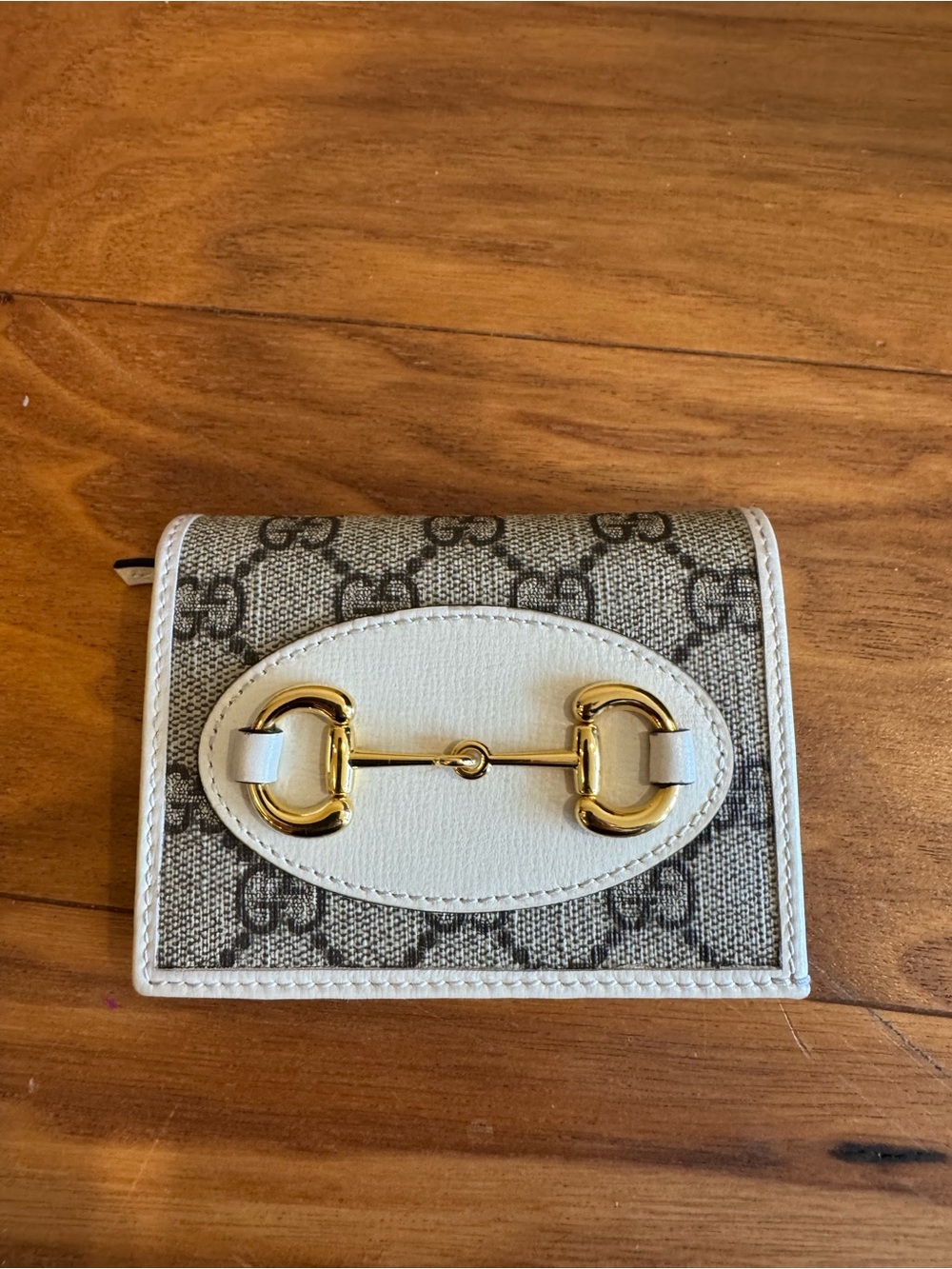 Gucci Horsebit Card Case Wallet Bi fold GG Supreme Beige Cream